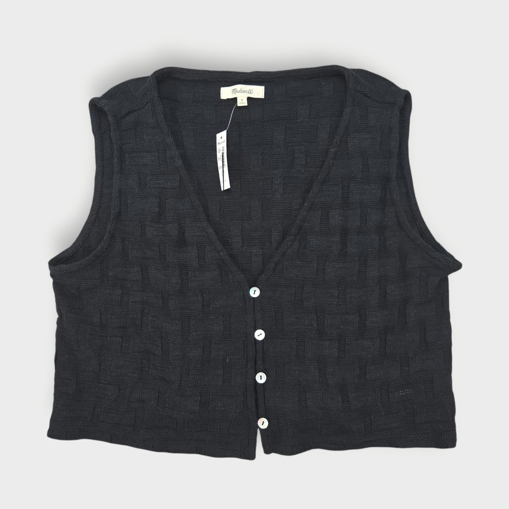 NWT Madewell Basketweave-Stitch Vest Black Textured Knit Tank Top Cropped Size M - Picture 6 of 14